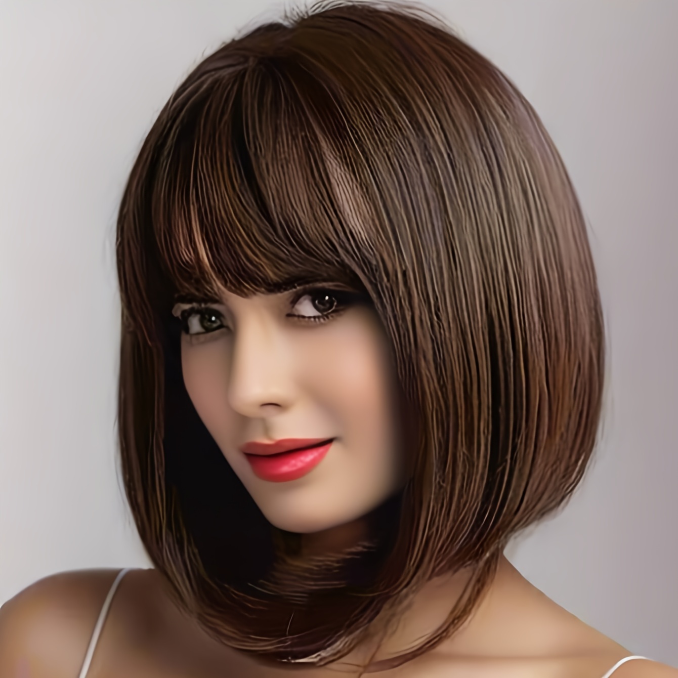 TEMU 12-inch Deep Wig With Air Bangs For Women - Straight, Heat Resistant, Easy To Style, For All