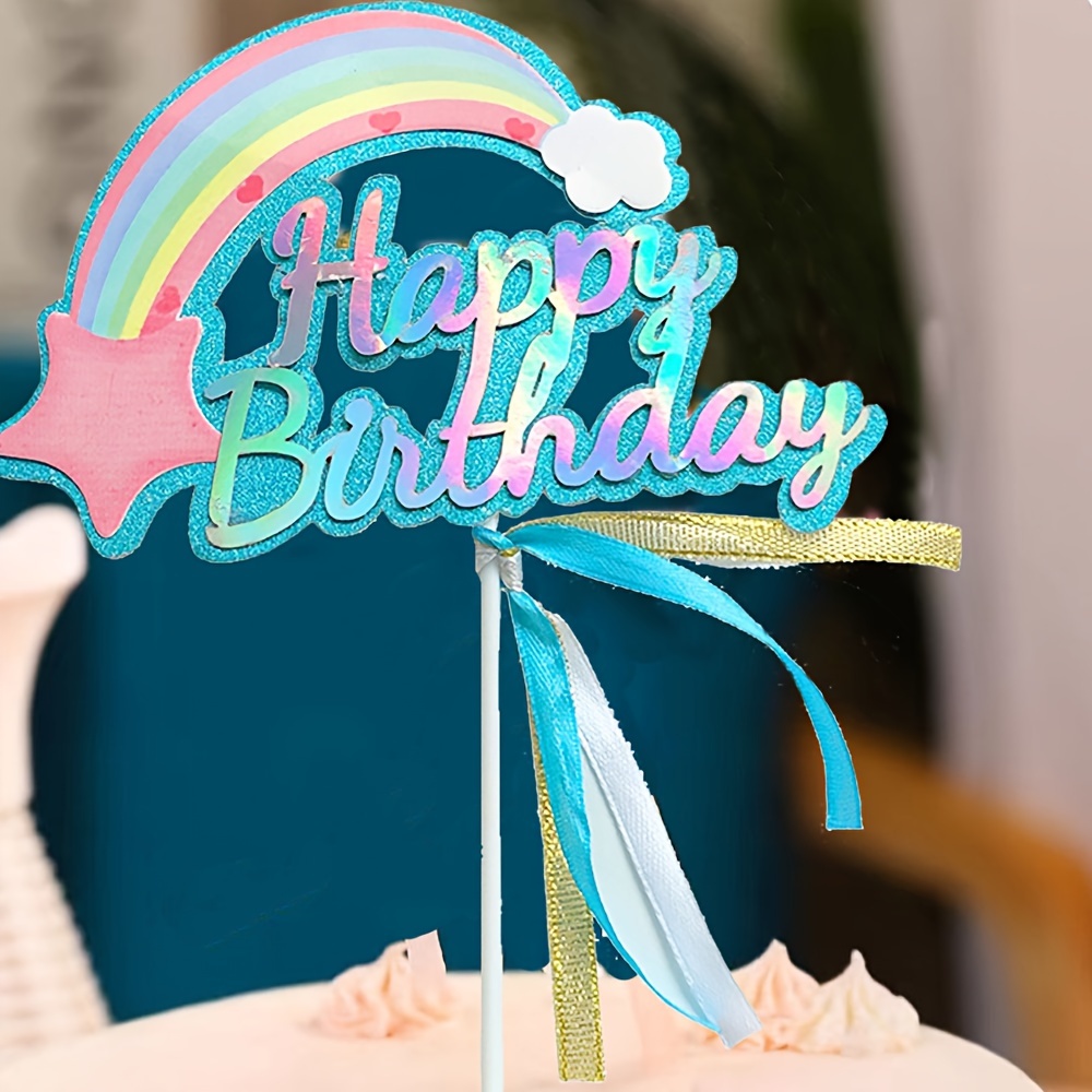 Regenbogen-Kuchenaufsatz 'Happy Birthday' – Bunt, Glitzernd, Für Mädchen & Damen, Ca. 12,7x13,2 Cm