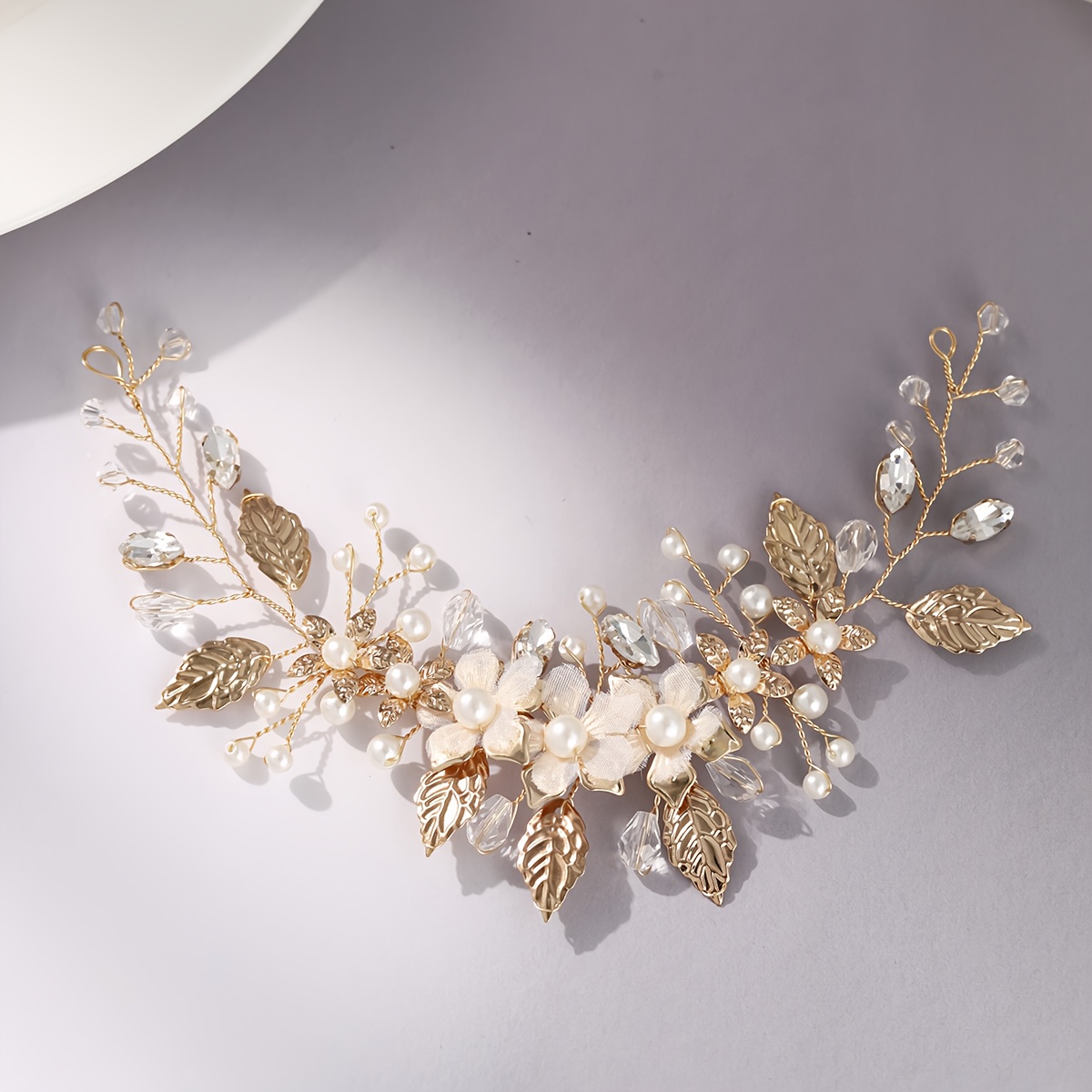 Image of Fashionable Flower Leaf Handmade Yarn Headband, Banquet Party Temperament Headdress Daily All-match