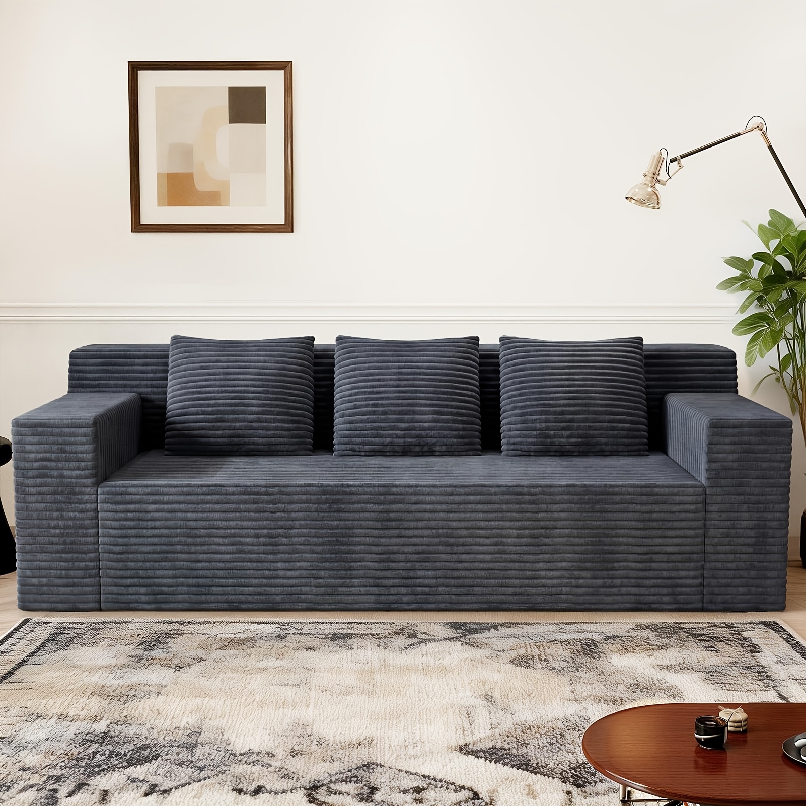 71 corduroy living room sofa 3 seater deep seat couch with 3 lumbar pillows comfy boneless sofa modern compressed couch for bedroom office apartment