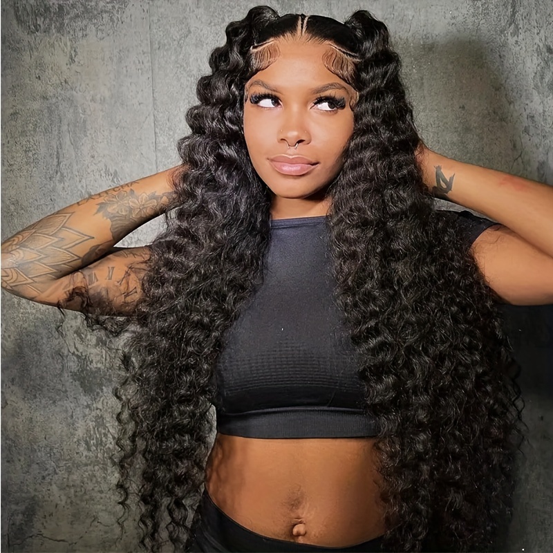 13x6 hd lace front wig glueless deep wave human hair 200 - Temu display picture 1