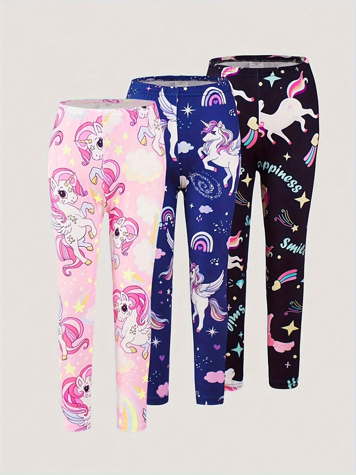 2024 New Cute and Stylish Pegasus Digital Print Light Beige-Friendly 3pcs Long Pants Set for Girls