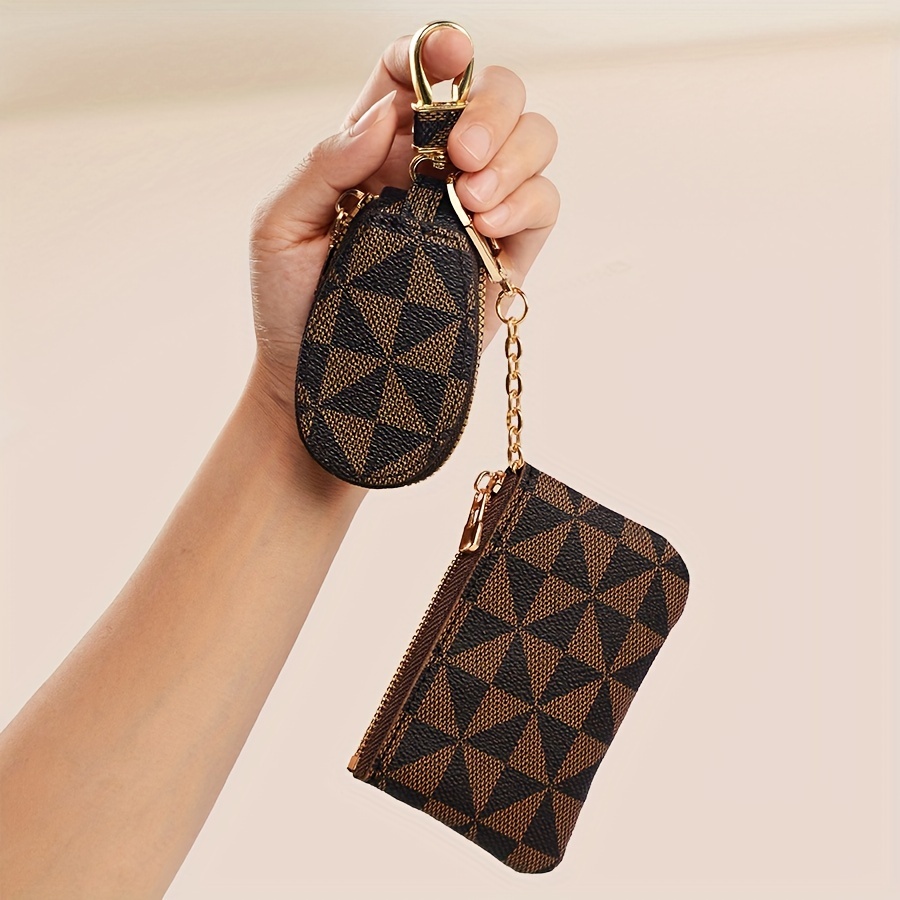 

2-piece Set, Fashion Key Pouch And Coin Purse, Classic Geometric Pattern, Key Holder With Clasp, Compact Card Case