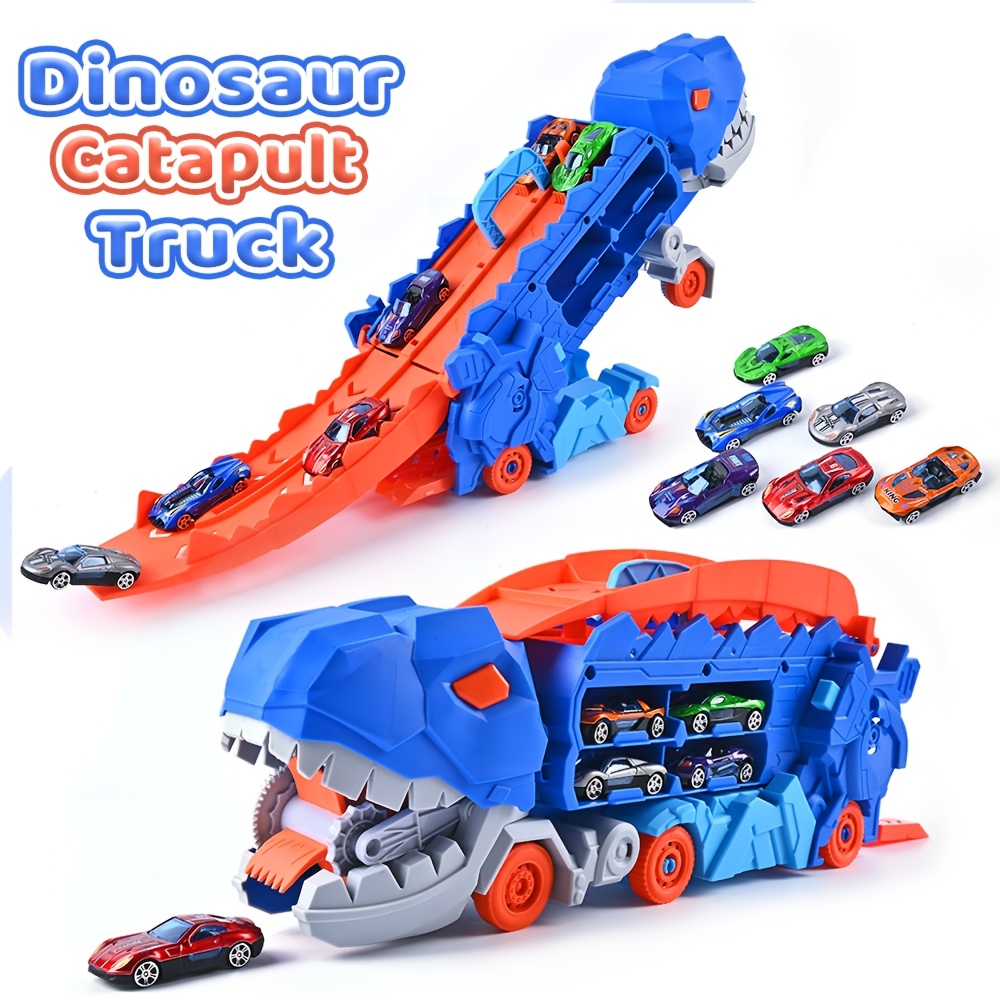 

City Dinosaur Track Toy, Into Stomping Dinosaur With Race Track Toys Gifts For Kids 3 4 Years Old (6 Cars)