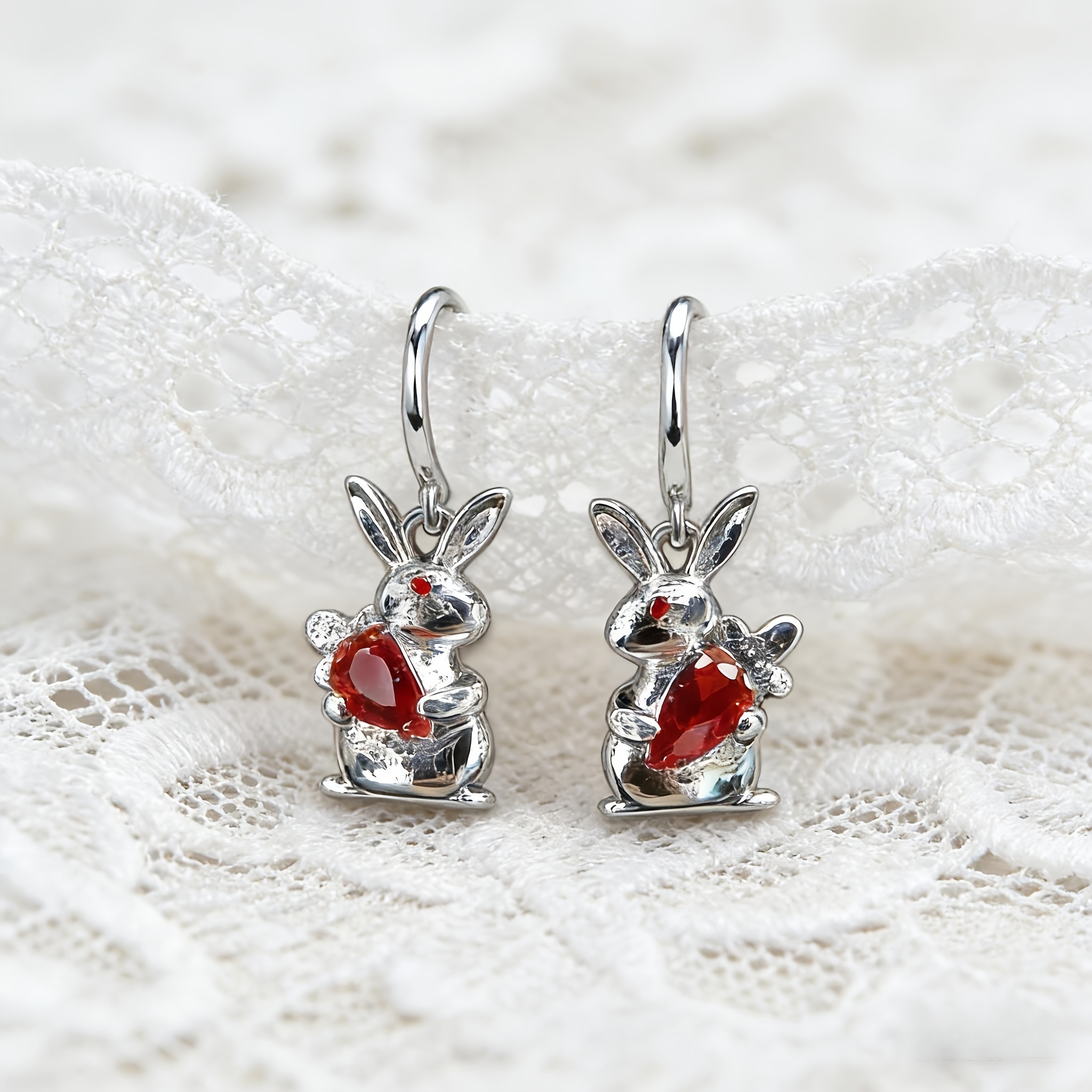 2pcs Cute Rabbit Carrying Carrot Earrings