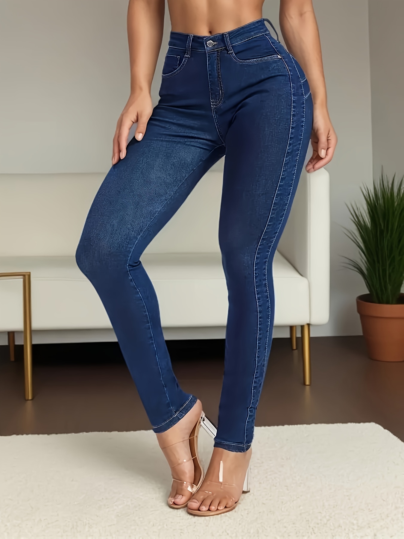 High Waist Elastic Skinny Jeans, Butt-lifting Slim Fitted Denim Pants,  Women's Denim Jeans & Clothing