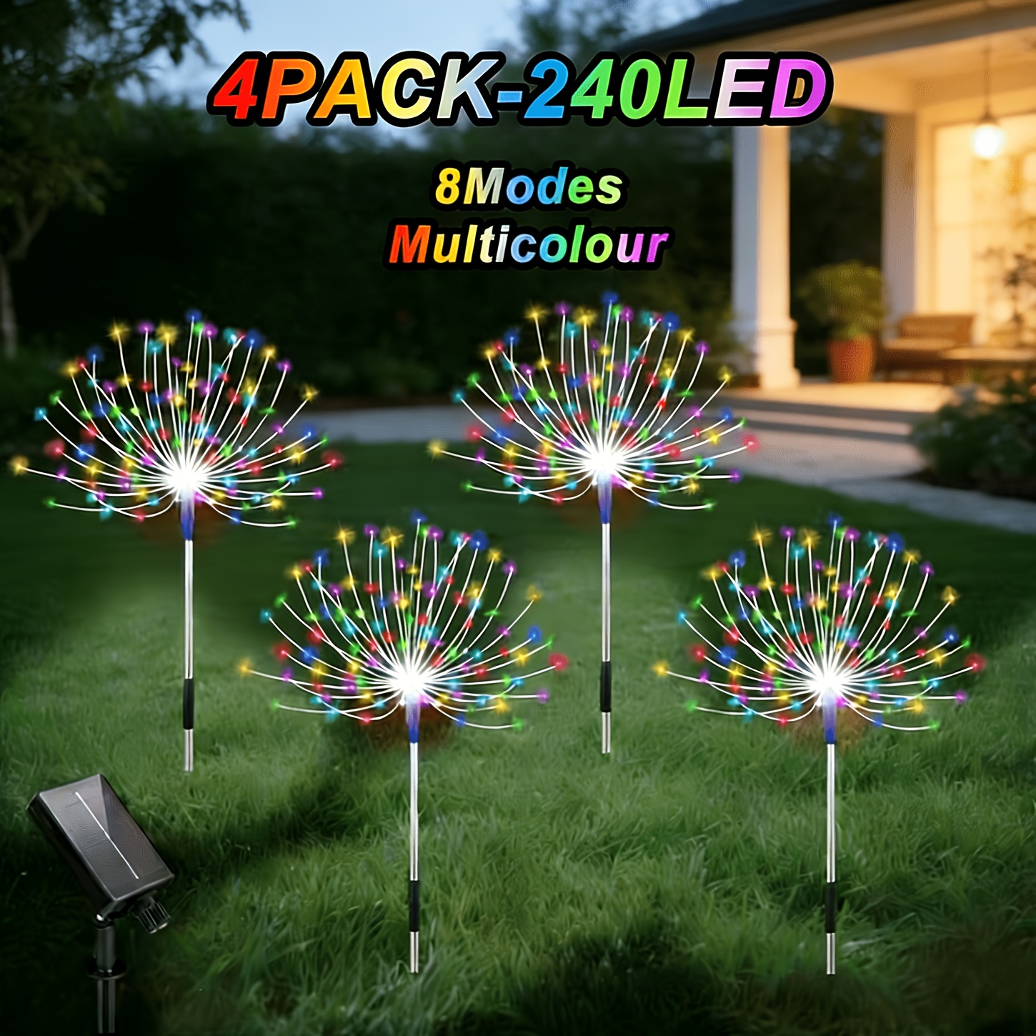 TEMU 8/4-pack Outdoor Solar Led Firework Lights (480/360/240 Leds), Solar Garden Lights With Waterproof Rating, 8 Lighting For , Courtyards, Parties,