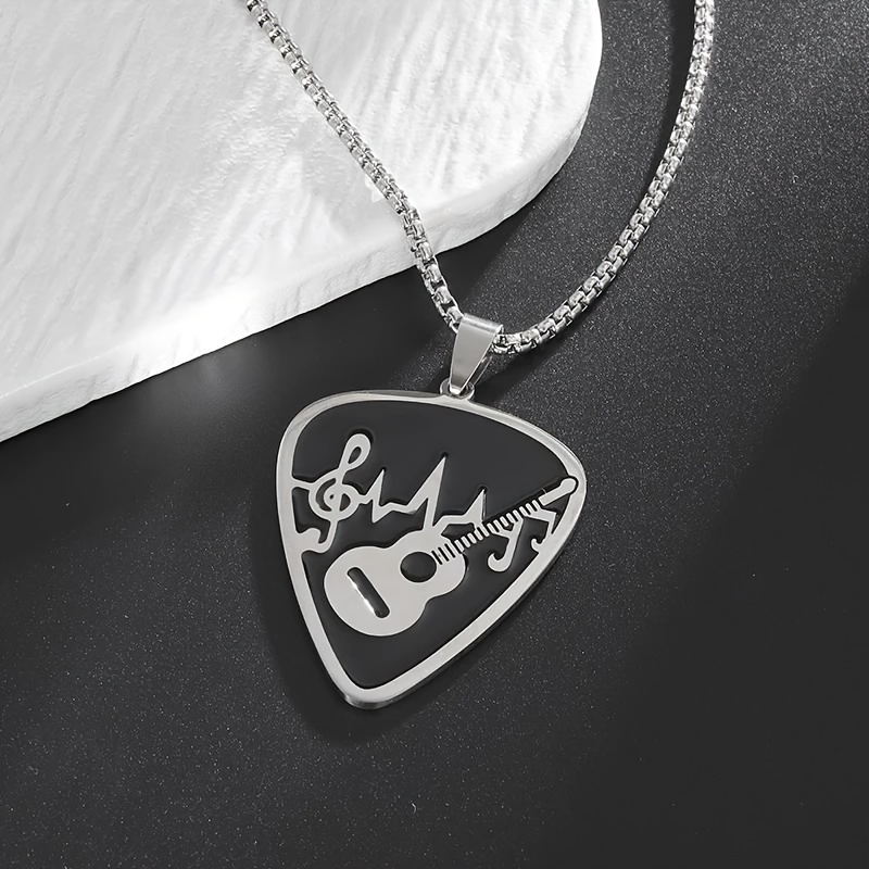 

3pcs Set Funky Stainless Steel Guitar Pick Pendant Necklaces With Music Note & Scale Design - Ideal Gift For Music Enthusiasts, Guitar Accessories