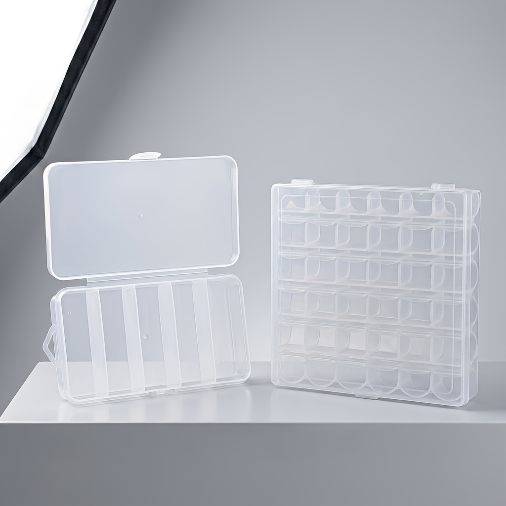 TEMU 1 Set Boxes -slot Sewing Machine 25/36 Bobbin Organizer And Compact 5-grid Transparent Storage Box-durable Plastic Thread Spool Storage Box For