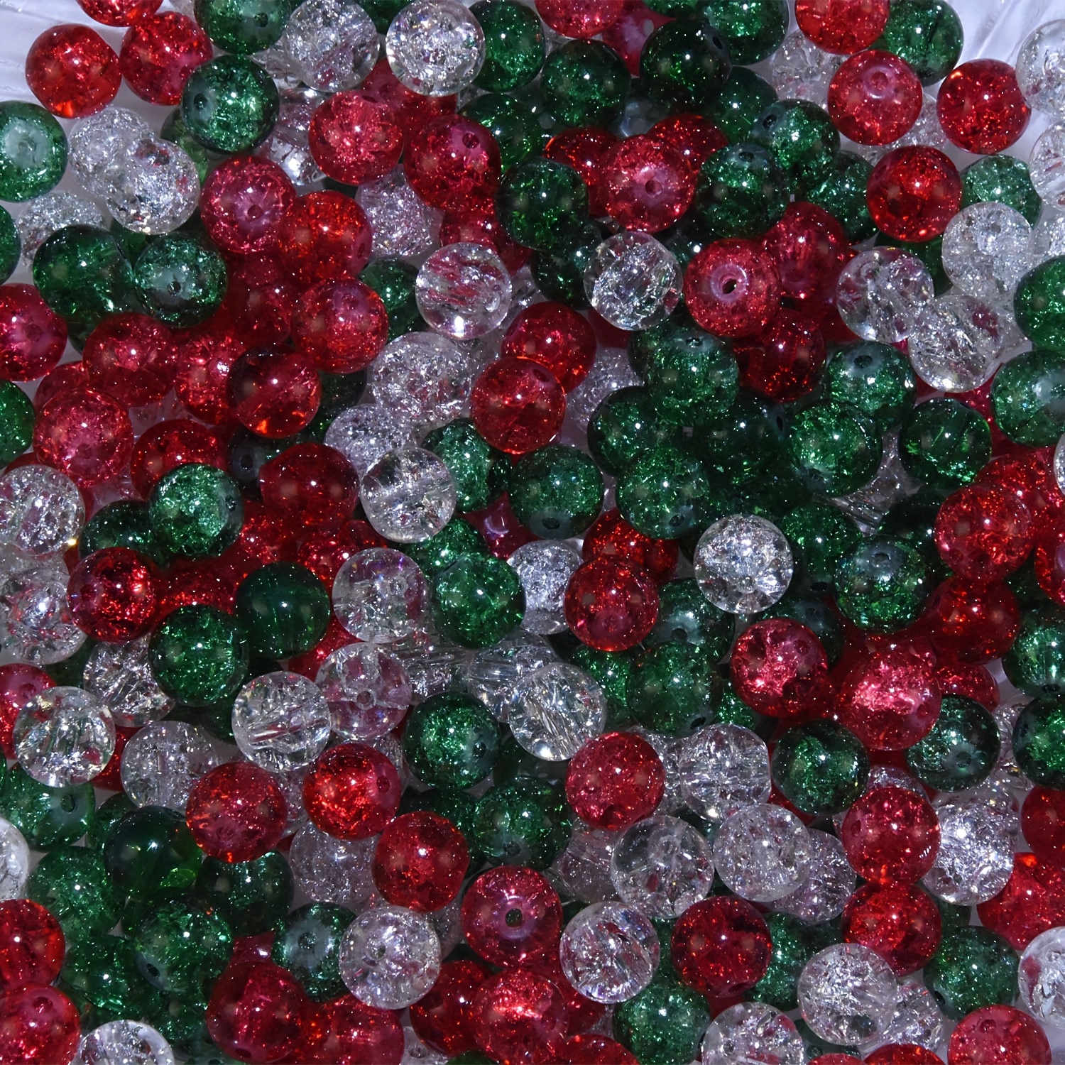 

50/100pcs 10mm Red, Green, And White Crackle Glass Beads For Jewelry Making, Diy Necklaces, Bracelets, Earrings, And Party Decorations - Bulk Beads With Cord