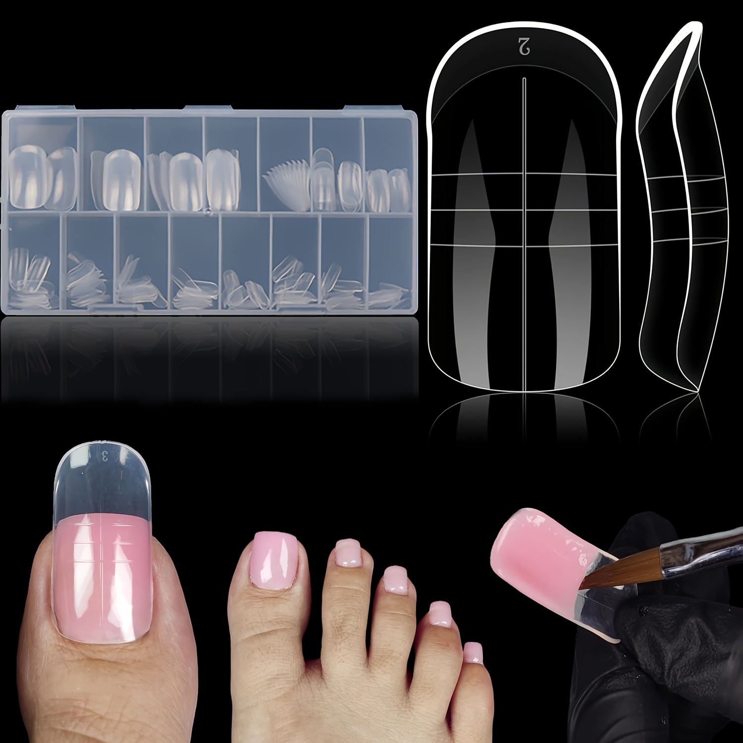 

150pcs Polygel Toenail Extension Molds, Full Cover Reusable Acrylic Nail Tips Forms, , Easy Application, 15 Sizes