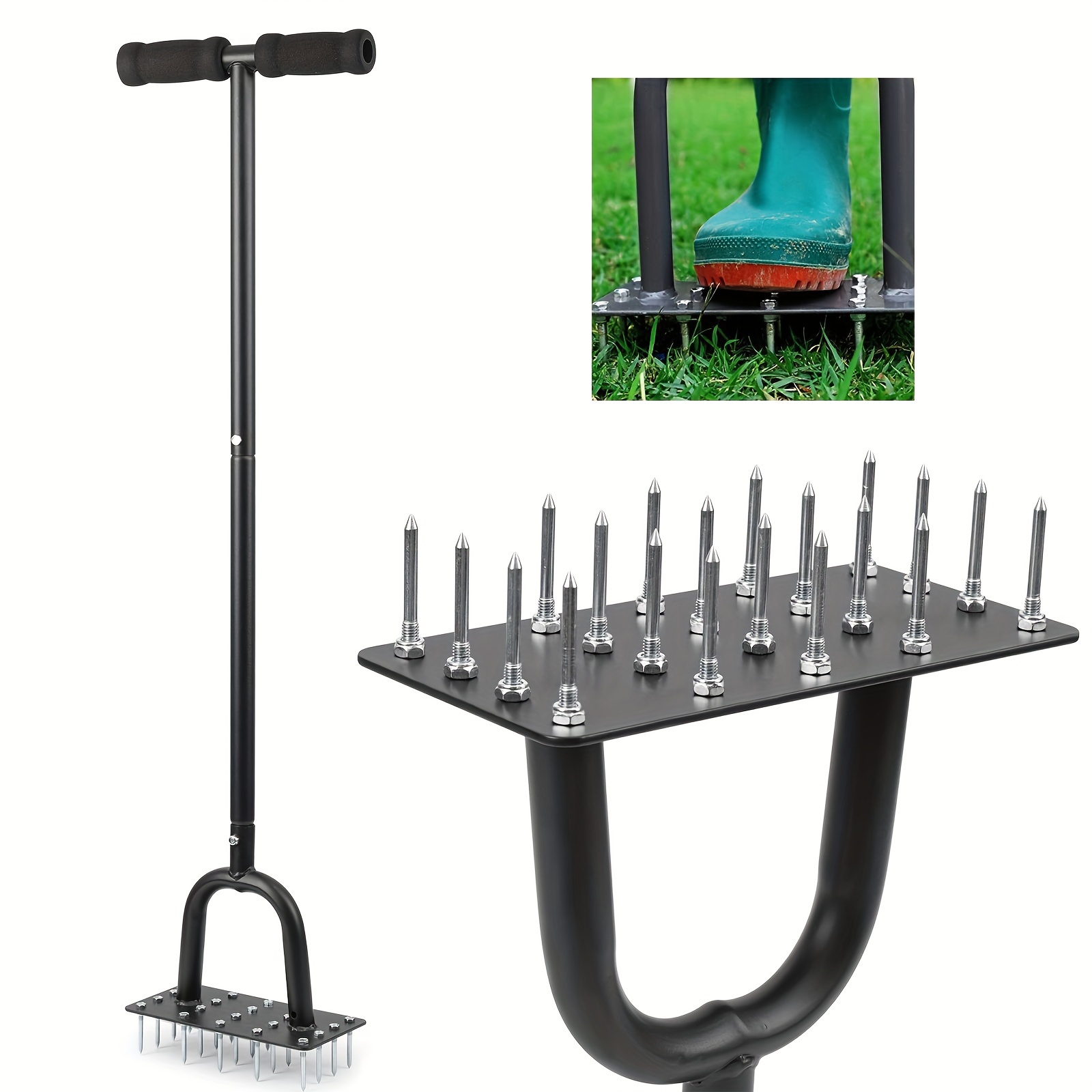 

Heavy-duty Manual Lawn Aerator With 20 Metal Spikes - Pre-assembled Soil Loosening Aerator Tool, Robust Iron Construction, Efficient Grass And Lawn Revival, Garden Yard Aeration Equipment