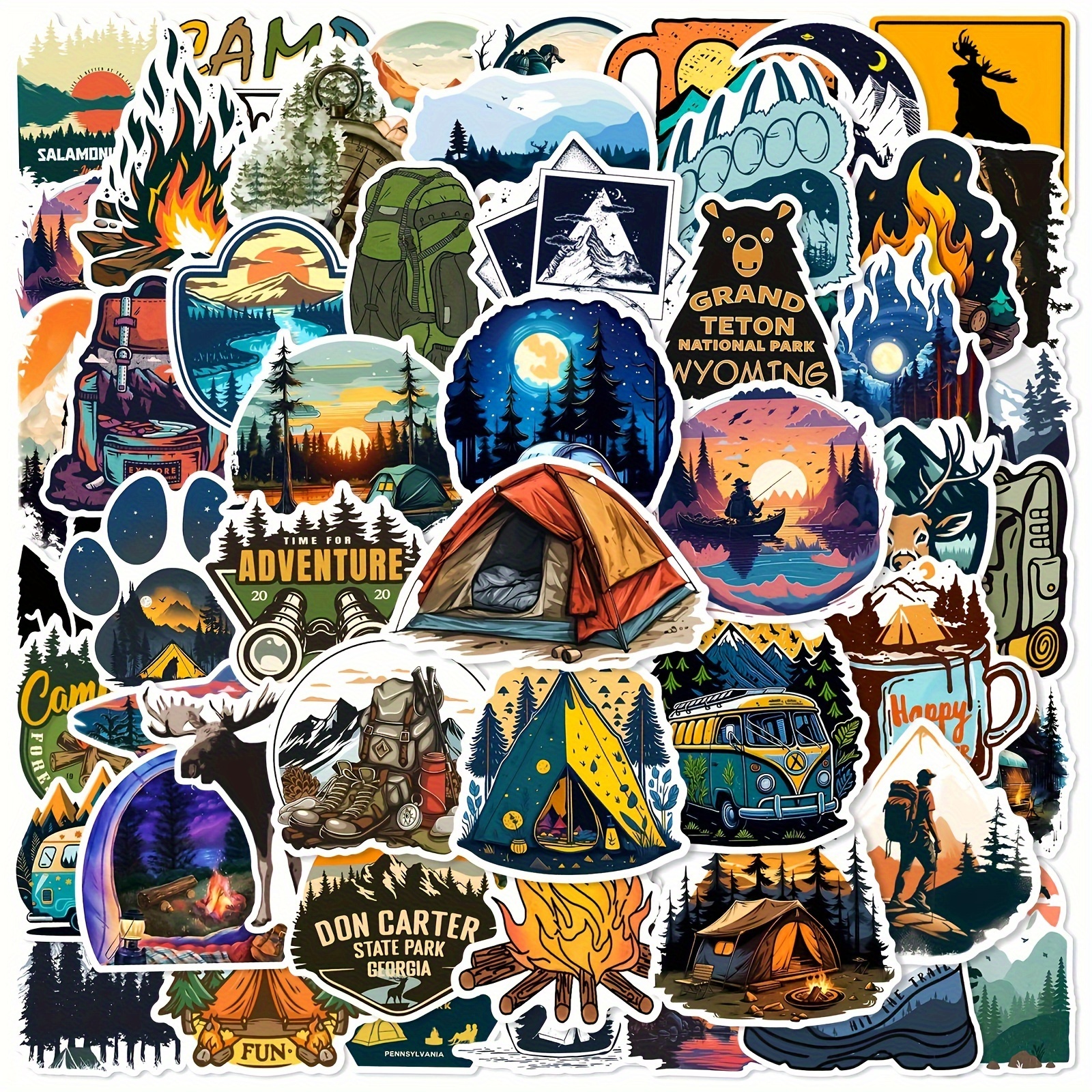 

50pcs Outdoor Camping Themed Stickers - Paper Decals For Laptops, Phones, Skateboards & More - Diy Projects & Everyday Use