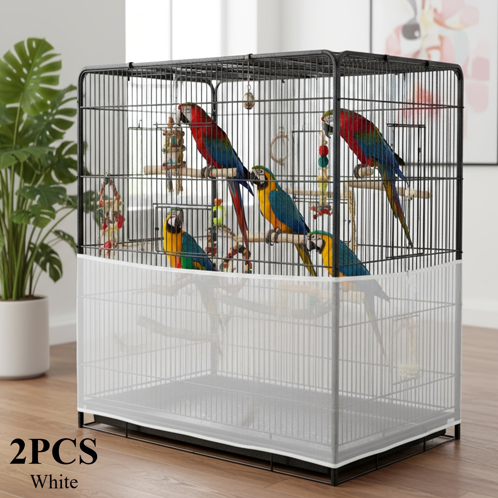 TEMU 2-pack Large Bird Cage Seed Catcher & Mess Guard - Universal Fit (190-230cm Girth, 39cm Height), Breathable Mesh Protector For Parrots, ,