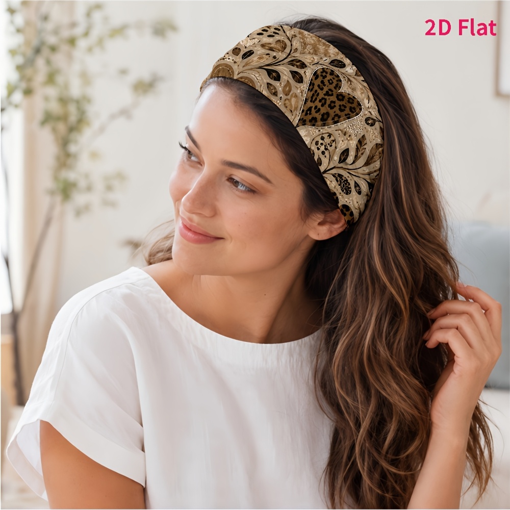 TEMU 2d Flat 1pc New Style Hair Band, Heart And Leopard Print Pattern, Suitable For Yoga/fitness/daily /skincare, Photo /outing, Fashionable And