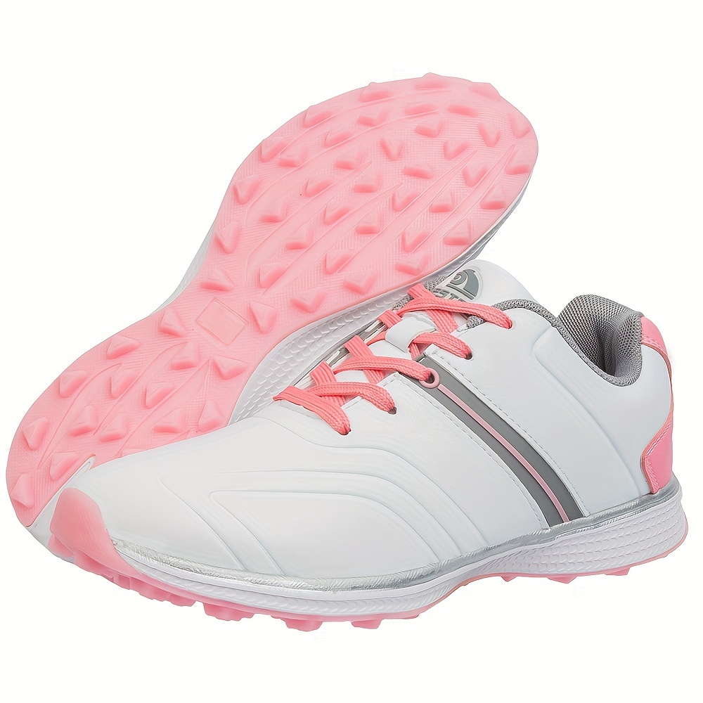 Women's Lightweight Golf Shoes Non-Slip Traction, Breathable Mesh &,  White with Pink Accents Sizes 35-43 (US), Sports Footwear, Sleek Sporty 