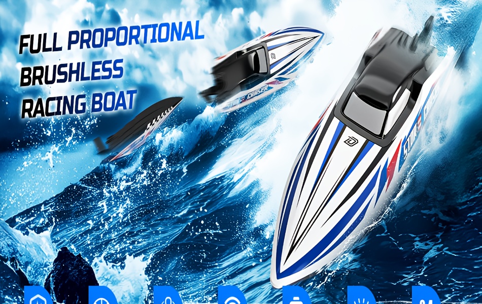 30+ mph Brushless RC Boat Toys, Racing with Metal Servo, 2.4Ghz Speed Boat for Adults Collectors Boys Girls, Durable Watercraft Sporty Stripe, Local Warehouse Fast Shipping, Special Birthday Gift, Clearance and Closeout Deal