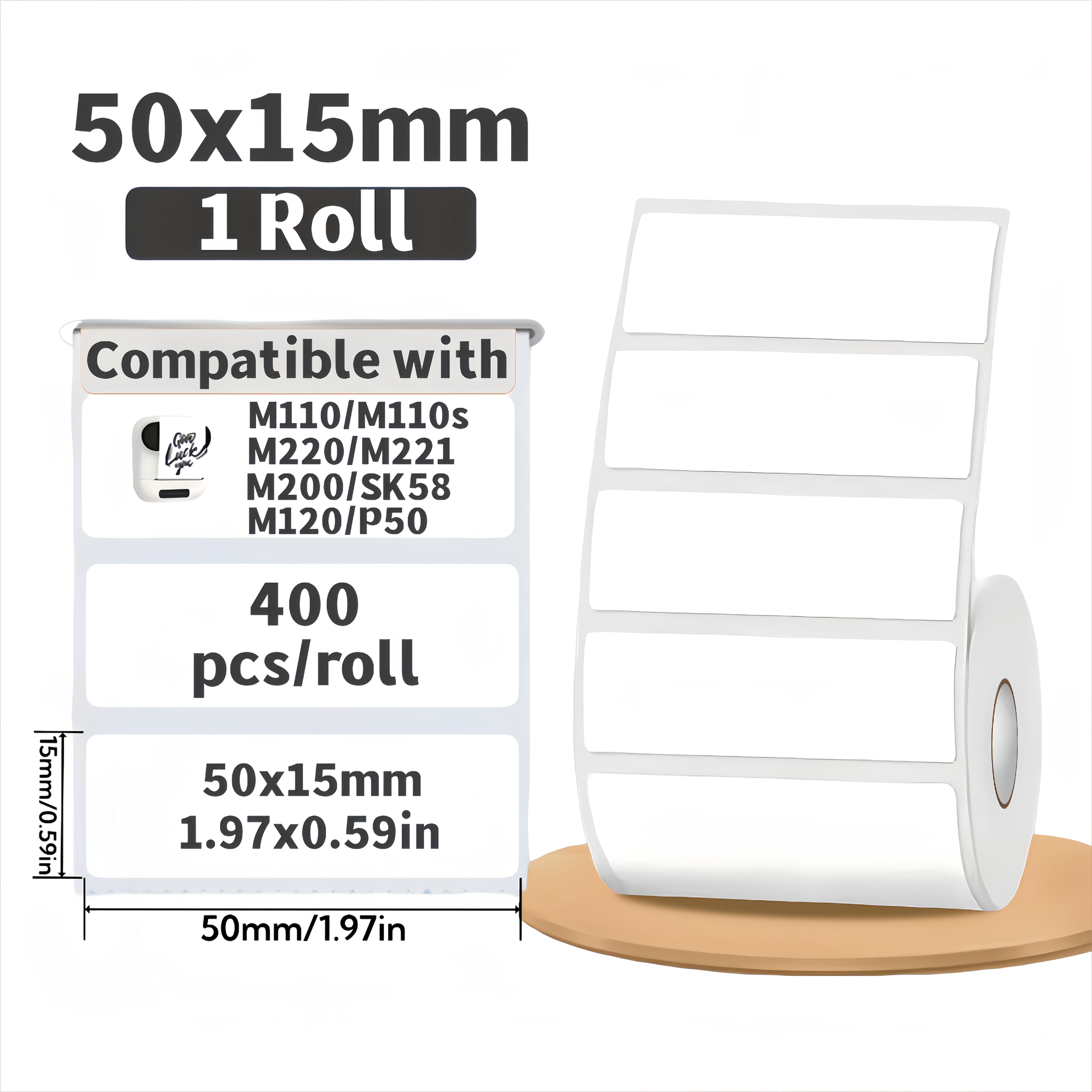TEMU White Thermal Self-adhesive Label Paper Roll, 1 Roll With Multiple Specifications , Compatible With M110, M220, Sk58, P50 Portable Label