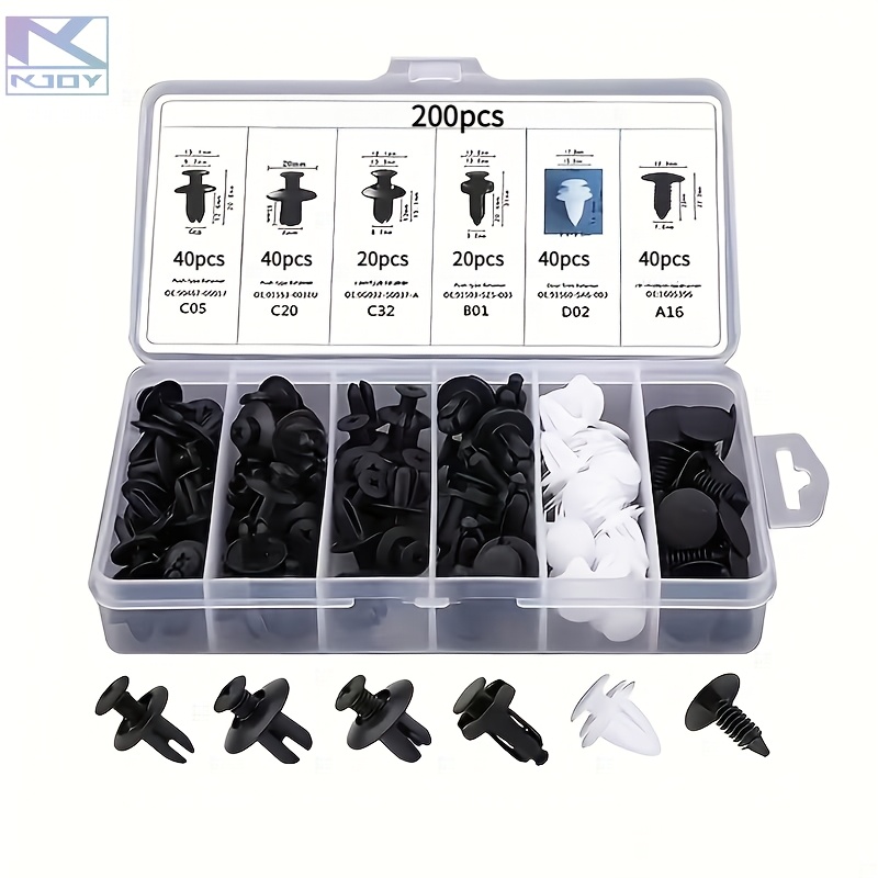 200pcs car clips plastic rivets 6 popular sizes of automotive body fastening clips for bumpers nylon fastener rivet kit replacement parts suitable for most vehicle models fender and bumper push clips