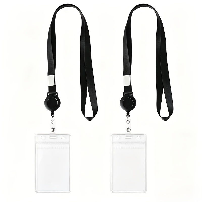 TEMU 2pcs Set Of High-definition Transparent Pvc Id Card, Bus Card, Work Badge Holder, Card Case For Men And Women, Work Badge Lanyard, Retractable