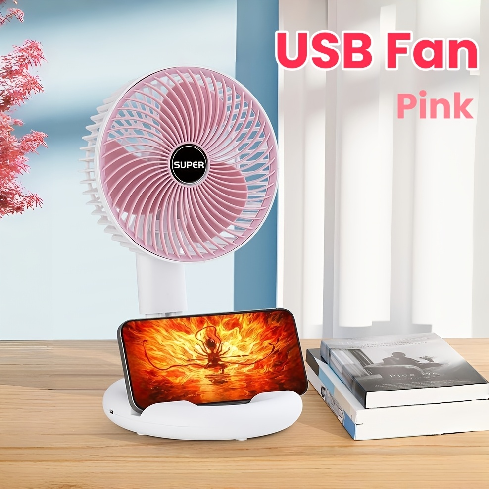 TEMU Portable Usb Desk Fan, Foldable Personal Mini Fan With Phone Holder, 3 Speeds Adjustable, 120° Tilt & Wall Mount, Quiet Cooling For Home Office