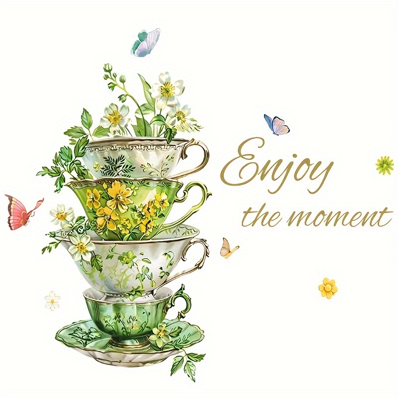 Image of 1pc Painted Cup Flower Bedroom Living Room Kitchen Home Decoration Beautifying Wall Sticker Self-adhesive