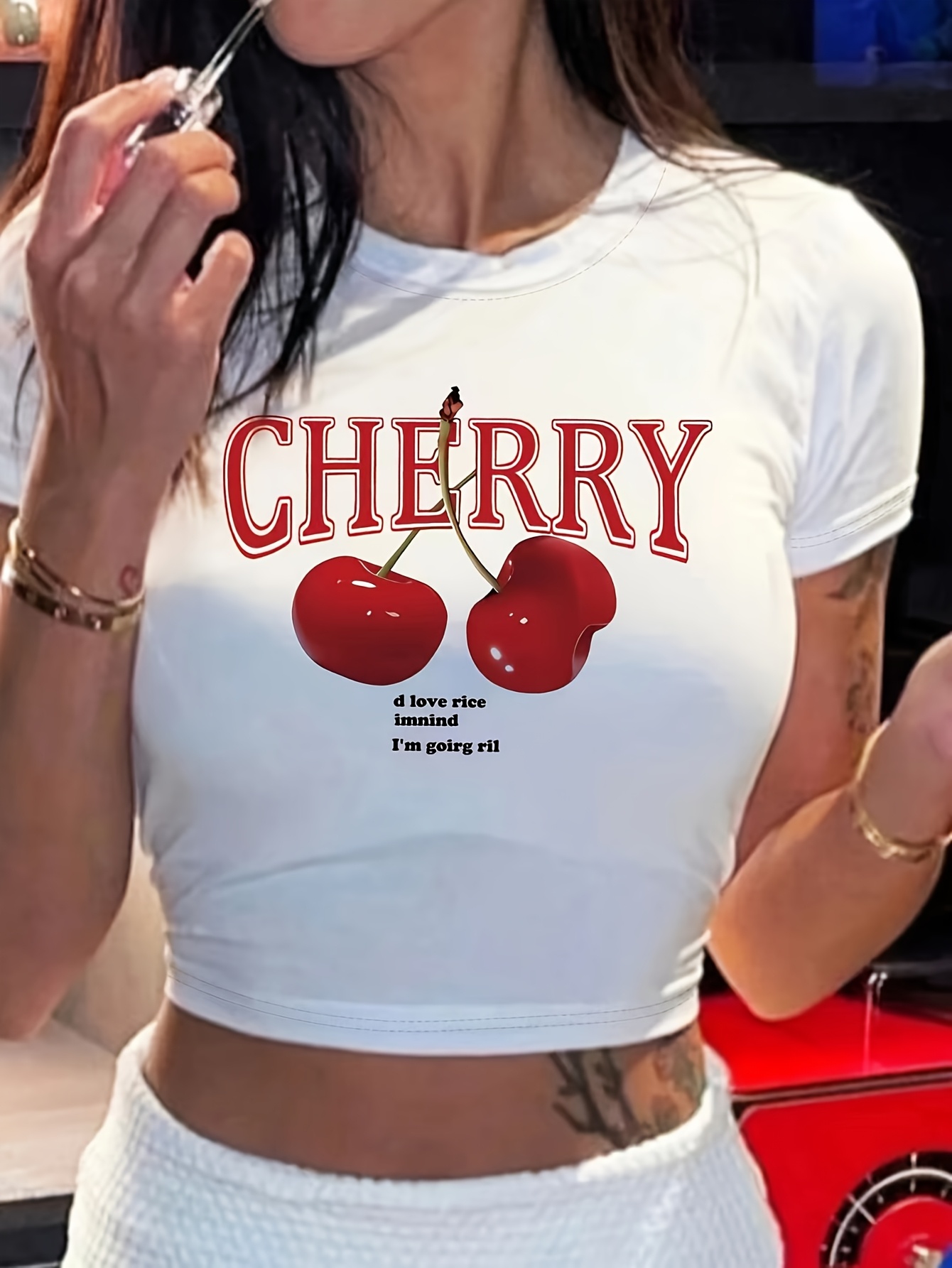 Forever 21 Women's Cherry Graphic Cropped Tee Top Forever 21