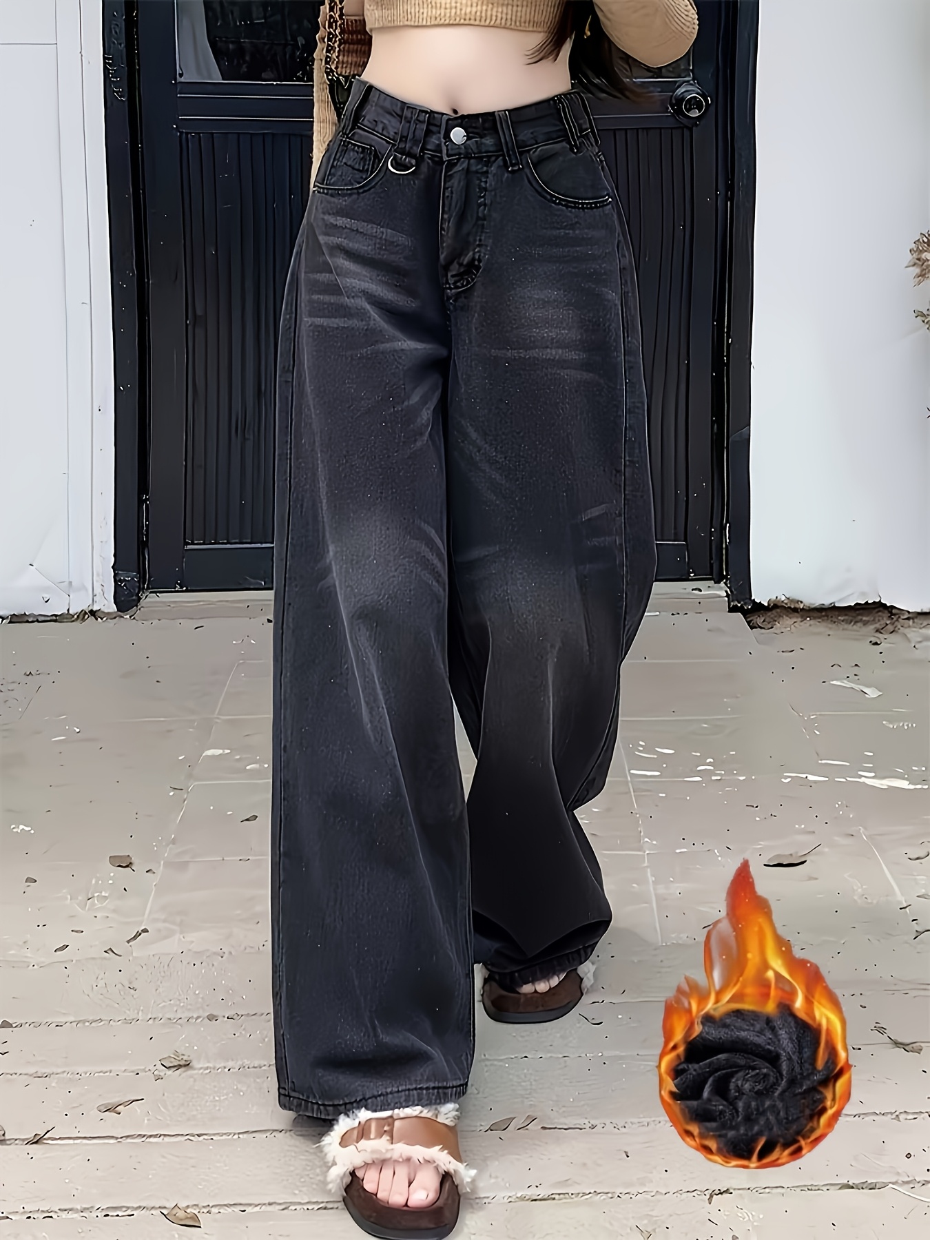 Wide Leg Thick Black Jeans Women'S High Waisted Wide Leg Jeans