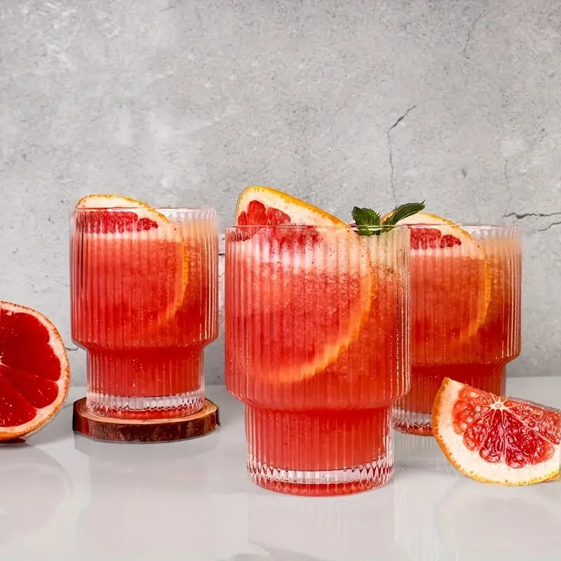 6pcs 200ml 6 8oz stackable ribbed glass cups iced coffee cups juice cups vertical striped retro glass cups reusable glass cups suitable for halloween christmas easter thanksgiving Product details 3