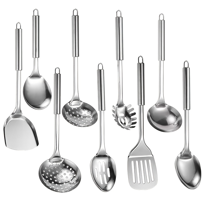 

9pcs Stainless Steel Cooking Utensils Set, Kitchen Tools, Ideal For Home & Restaurant Use, With For Christmas, Halloween, Easter, Hanukkah, Thanksgiving