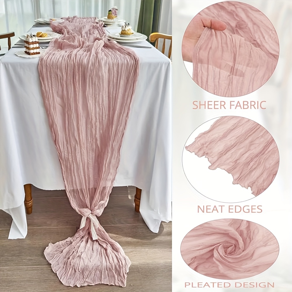 TEMU Lot de 4 chemin de table en toile de voilage rose clair de 10 pieds (35x120 pouces) - Décoration de mariage bohème, convient pour Thanksgiving