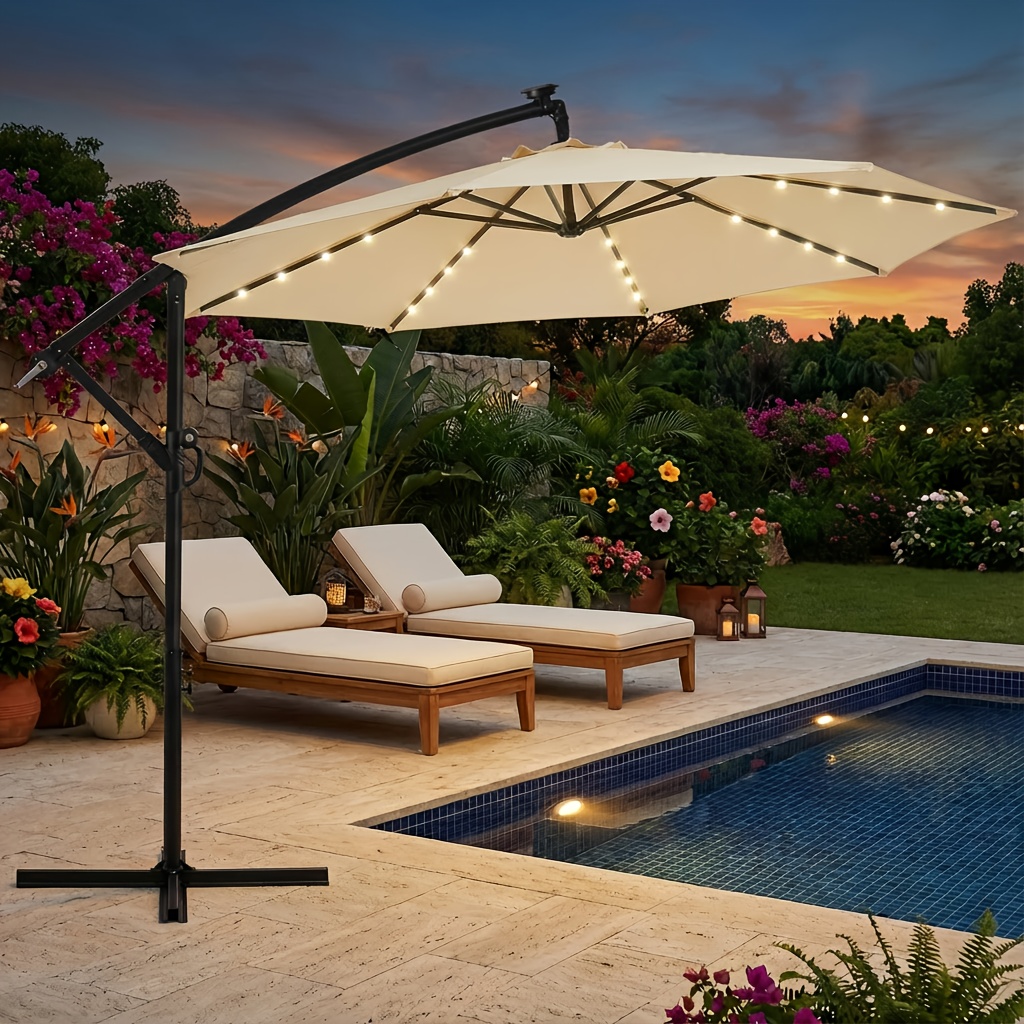 12 ft wood patio umbrella Domi Cantilever Umbrella Wood Grain- Round Beige / 11ft