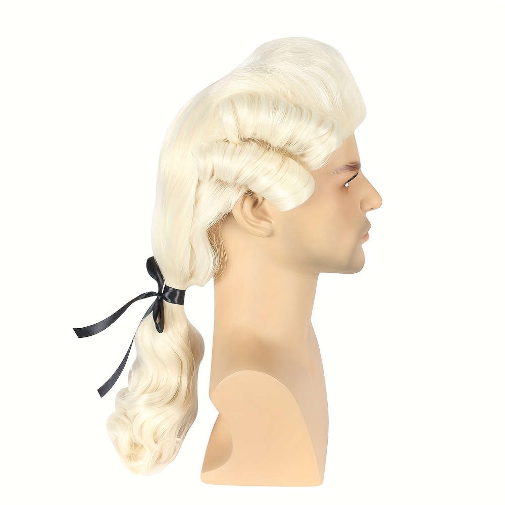 TEMU Men's Long Wavy White, Golden, And Gray Wigs For Halloween Judge And Lawyer Cosplay In
