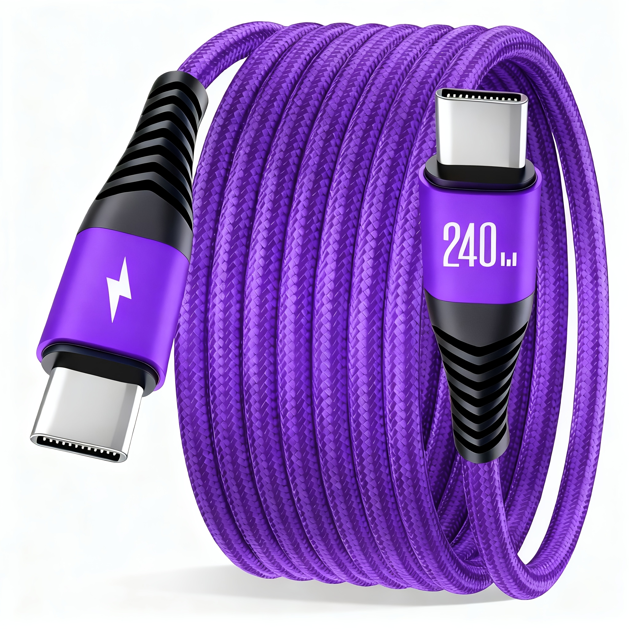 240W Fast Charging Usb-C Cable For Iphone, Samsung, And All Usb-C Devices | Durable Braided High-Speed Charger & Sync Cord, Hihowin Brand, Type-C Male To Male, Matte End