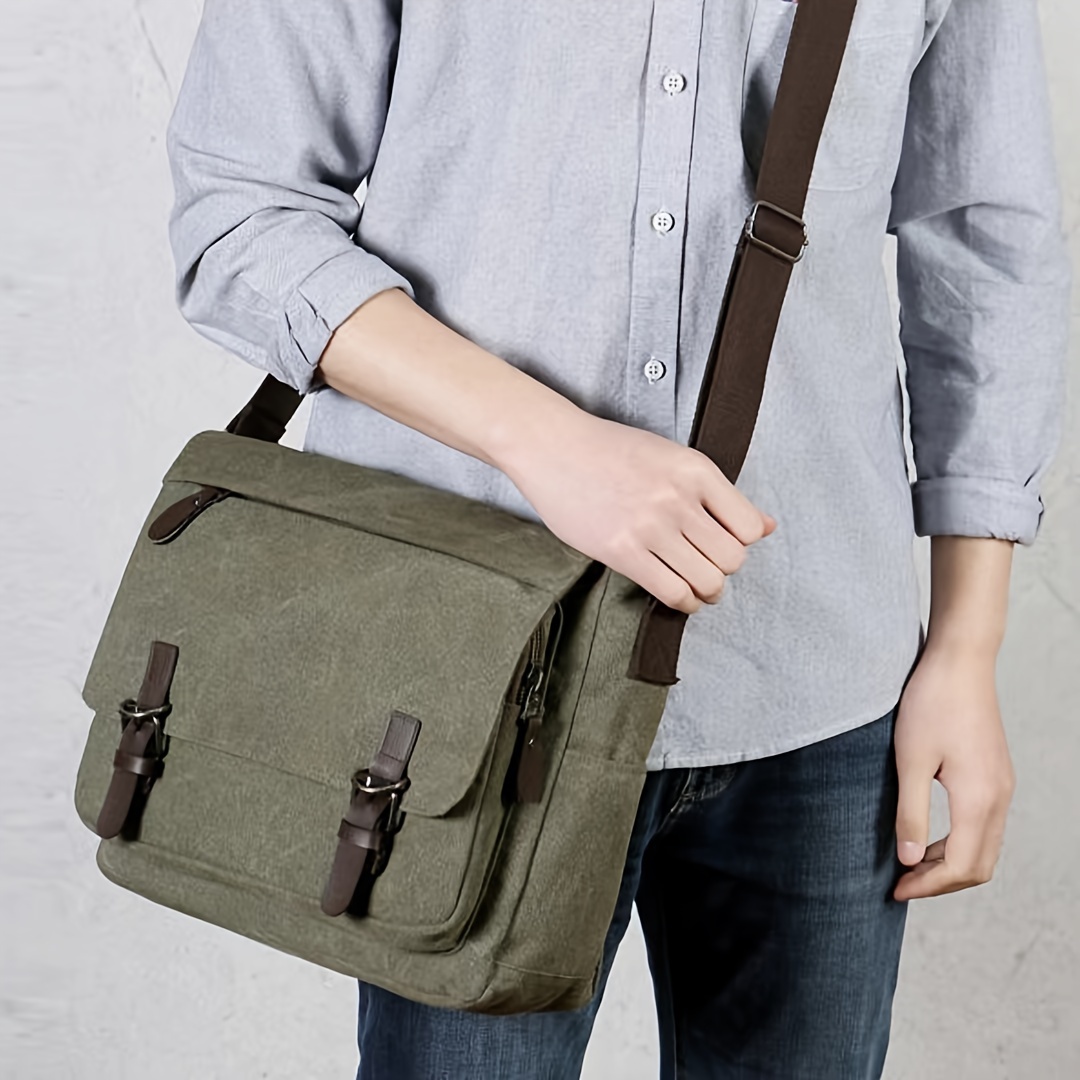 

1pc Men's Vintage Canvas Sling Bag, Durable Large Capacity Multiple Pockets Crossbody Bag, Convenient Casual Satchel Bag