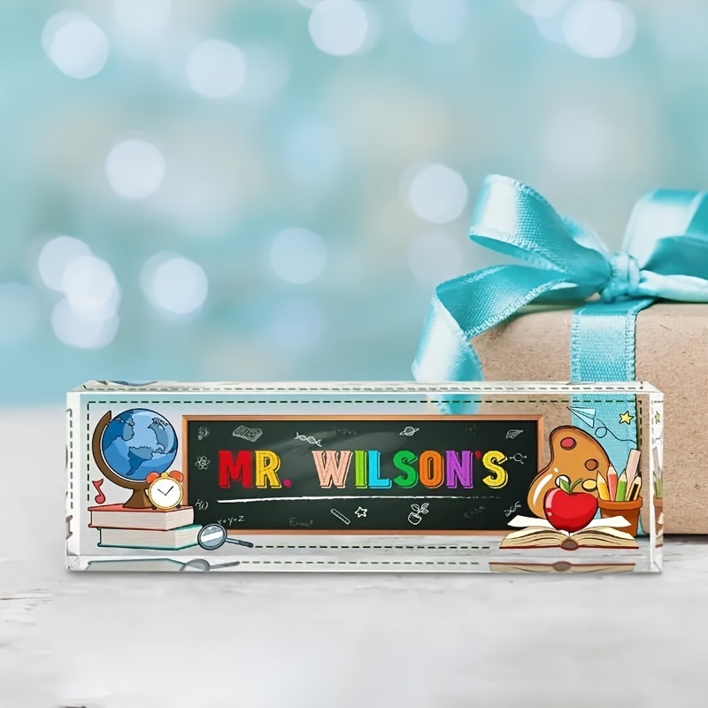 

Personalized Acrylic Teacher Desk Nameplate - Custom Engraved, No Power Needed, With Educational Design, Ideal Thanksgiving Gift For Mr. , Classroom Decor