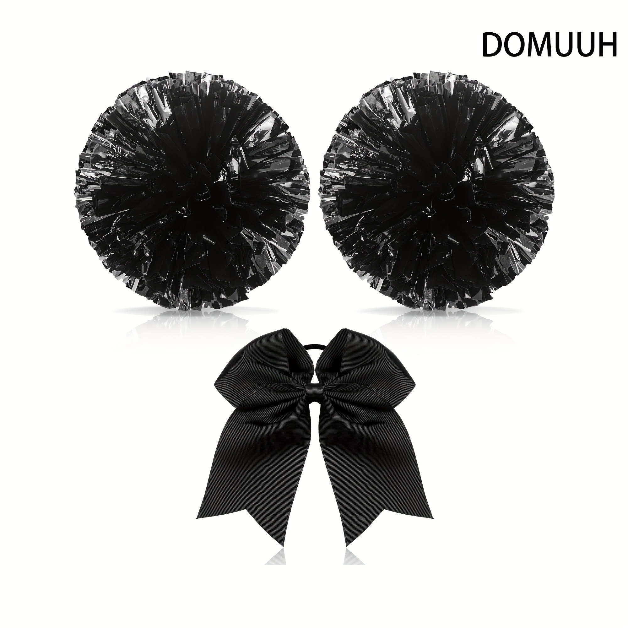 Cheerleading Pom Poms And Large Cheer Hair Bow For Girl, Metallic Cheerleader  Pom Poms For Softball Dance Cheer