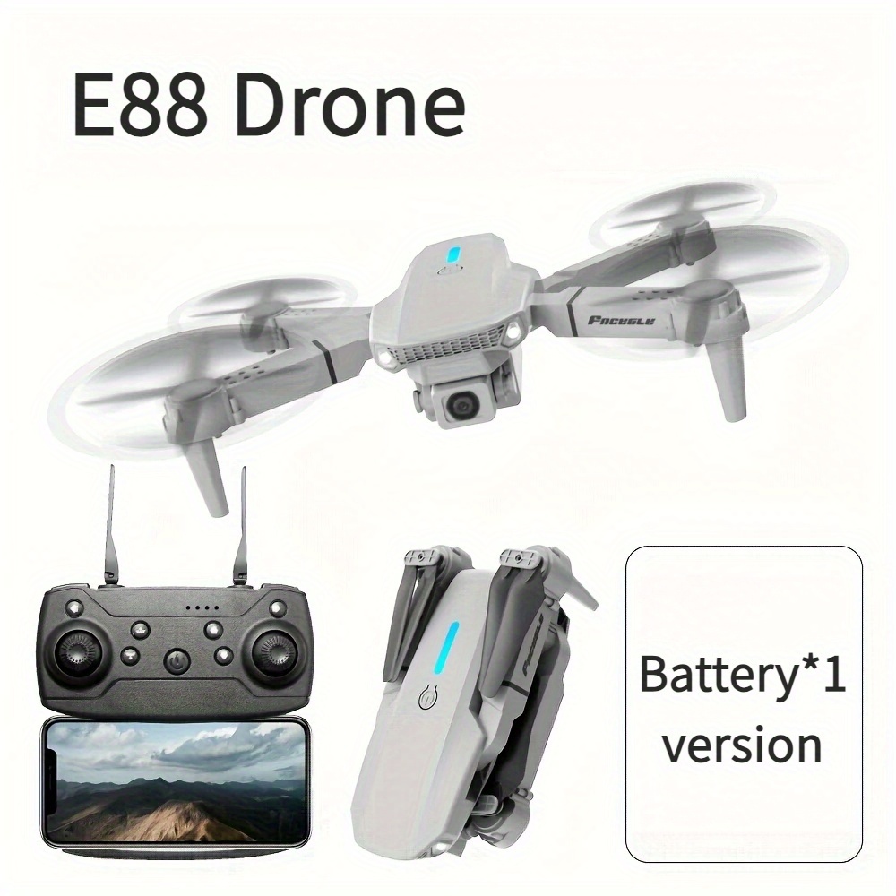Drone z Podwójną Kamerą E88 z Optycznym Pozycjonowaniem Przepływu, Inteligentne Unoszenie się w Powietrzu, Wideo 480P HD, Ładowanie przez USB, Zasięg 50m i Prędkość 4m/s, Lekki 92g, Szary - Dron do Fotografii Lotniczej na Zewnątrz/Wewnątrz, Idealny Prezent dla Mężczyzn, Gadżet Technologiczny | Dron z Podwójną Kamerą | Wysokiej Jakości Obrazy