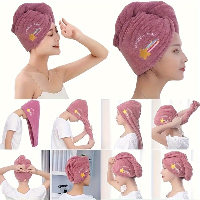 

2pcs/4pcs Microfiber Hair Towel Wraps For Women - Quick-dry, Embroidered Design With Button Closure - Long Hair & Shower Use