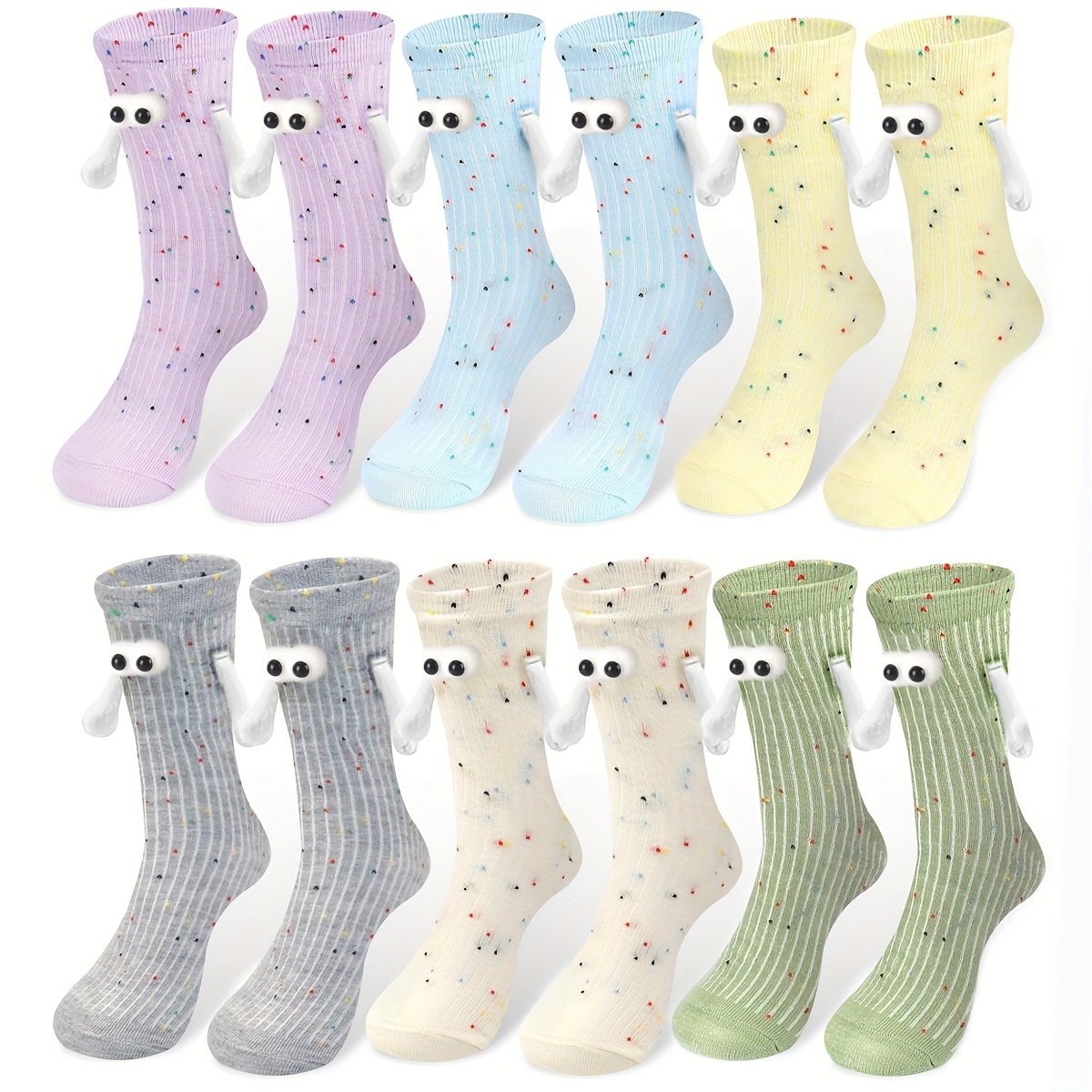 6 pairs summer breathable comfortable cartoon socks set cute cartoon eye arm socks funny arm bands with magnetic hand holding socks suitable for couples and   colorful cute socks set ideal for gifting