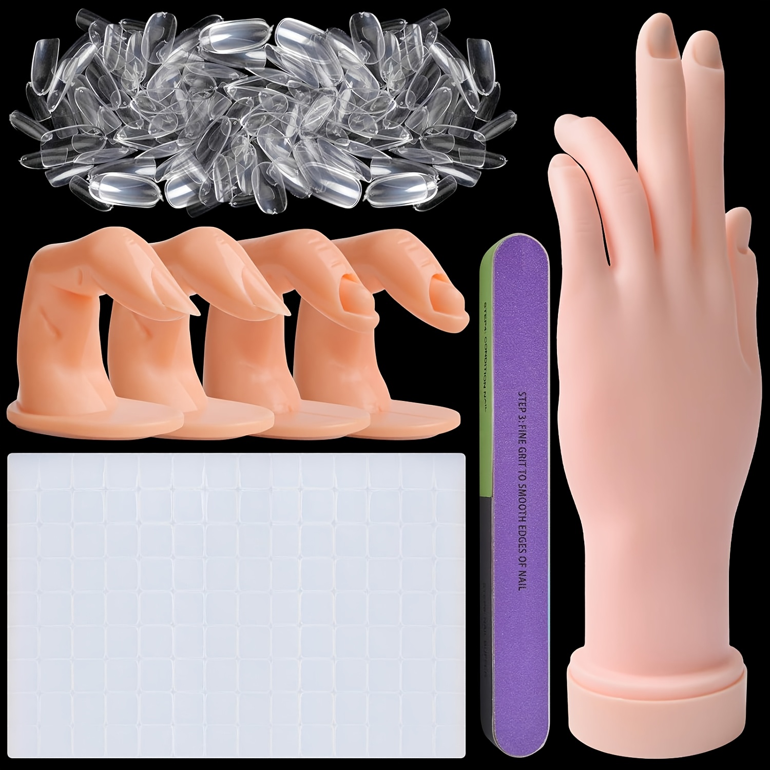 Nagel-Trainingshand Mit 100 Nagelspitzen – Verstellbare Maniküre-Hand Für Acryl- & Gel-Nagel-Übungen
