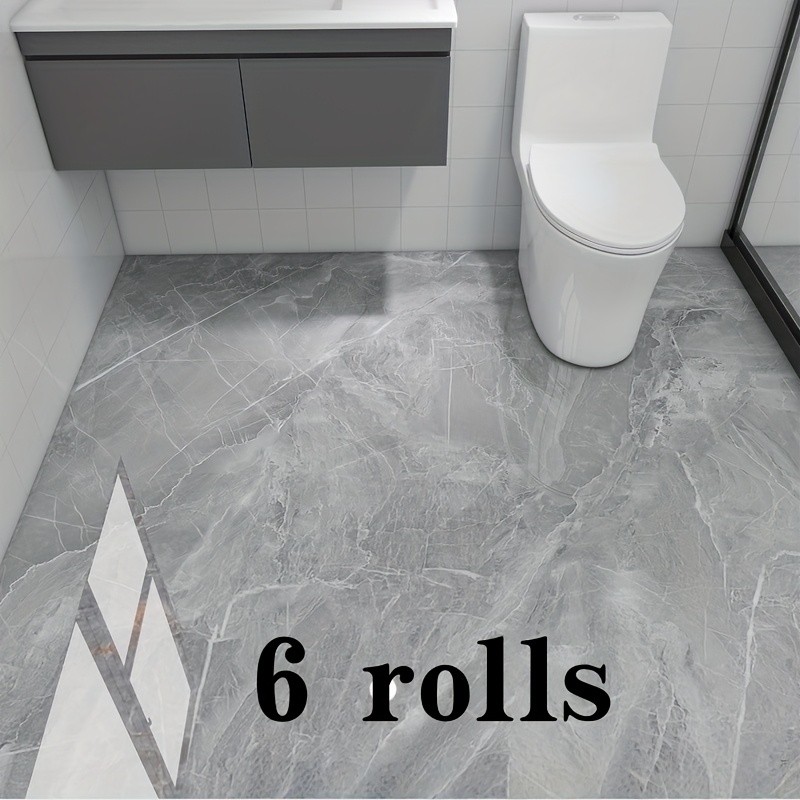 Image of 6 Rolls Of Bathroom Waterproof Floor Stickers With Easy Operation, Lay The Bathroom Floor Stickers, Self-adhesive Bathroom Floor Stickers, Imitation Marble Renovation And Decoration Stickers