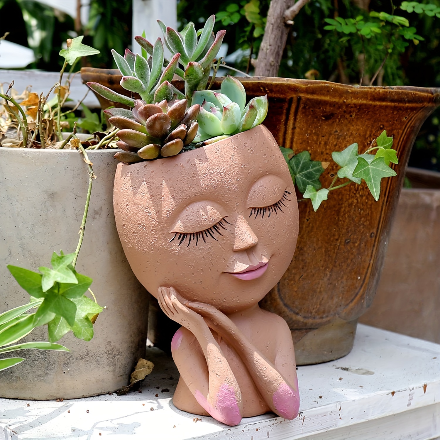 face flower pot head planter garden decor gardening gift - Temu