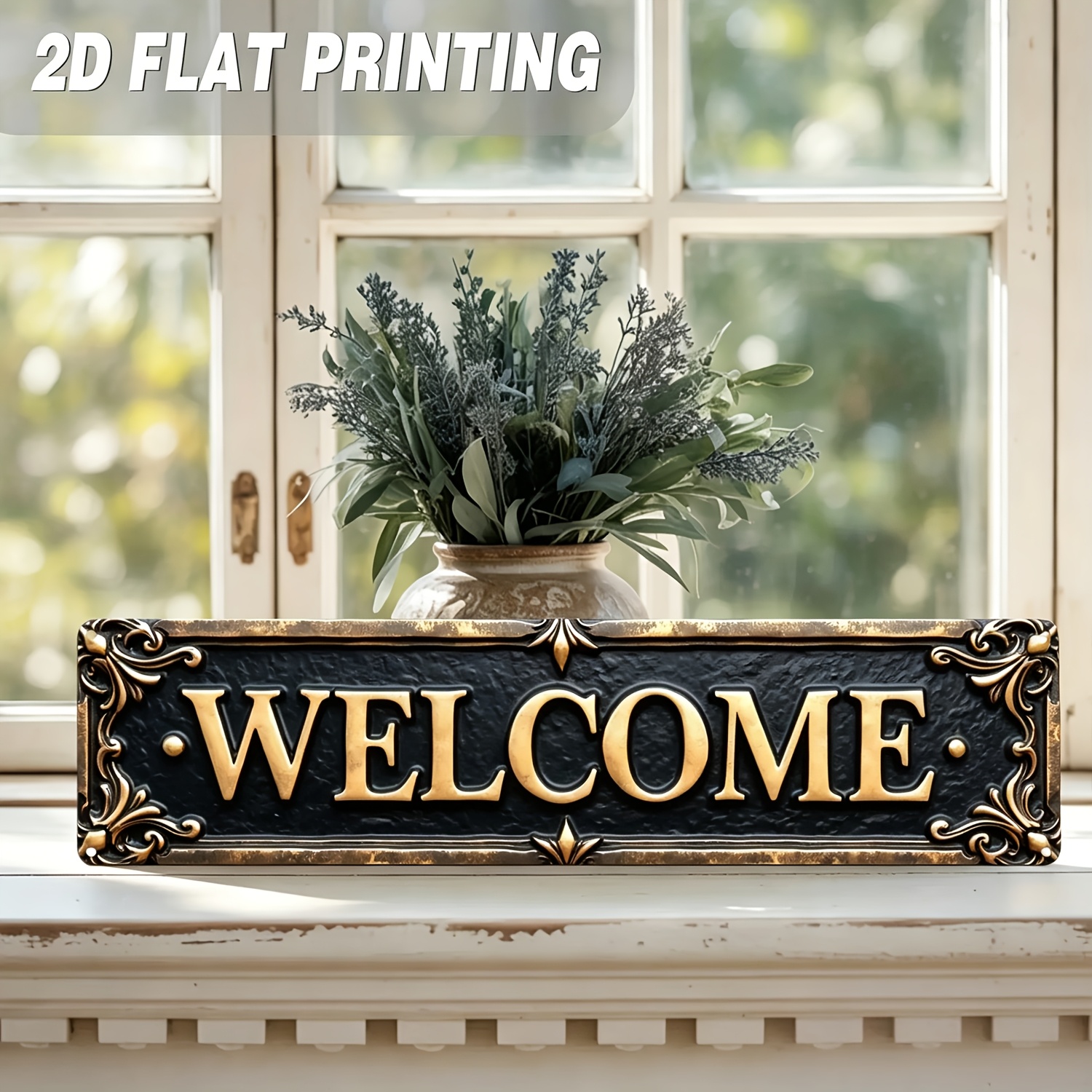 TEMU 2d Flat, 1pc 1pcs Vintage Welcome Sign - Elegant Floral Welcome Sign, Rustic Metal Wall Decor Suitable For Entryway, Porch, Front Door - No