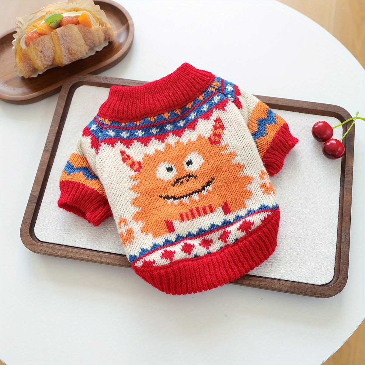 Orange Monster-Patterned Turtleneck Sweater for Dogs