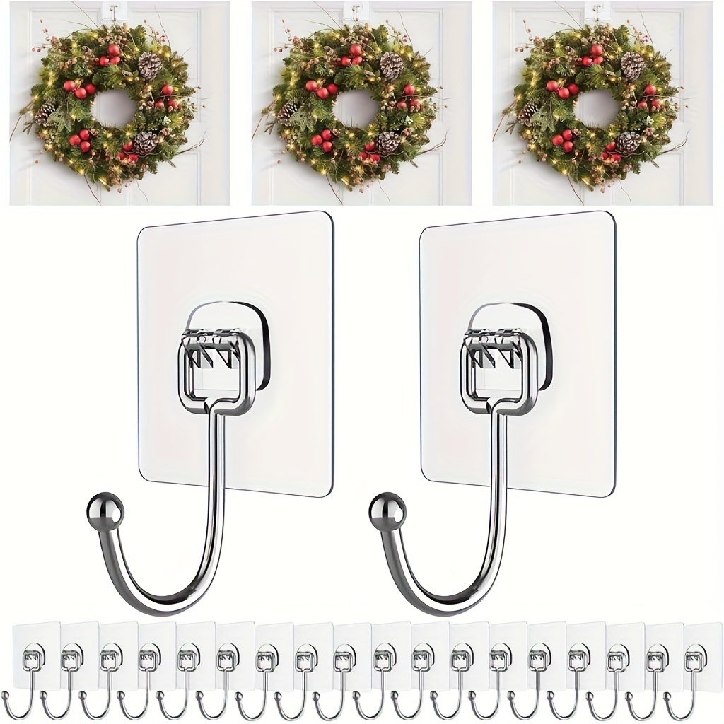 

Big Wreath Hangers For Front Door, Large Clear Wreath-door-hanger-easter-christmas-halloween-decorations, 60lb Over-the-door-hooks Glass Door, Adhesive Wall-hooks For Hanging Wreath Home-decor (10)