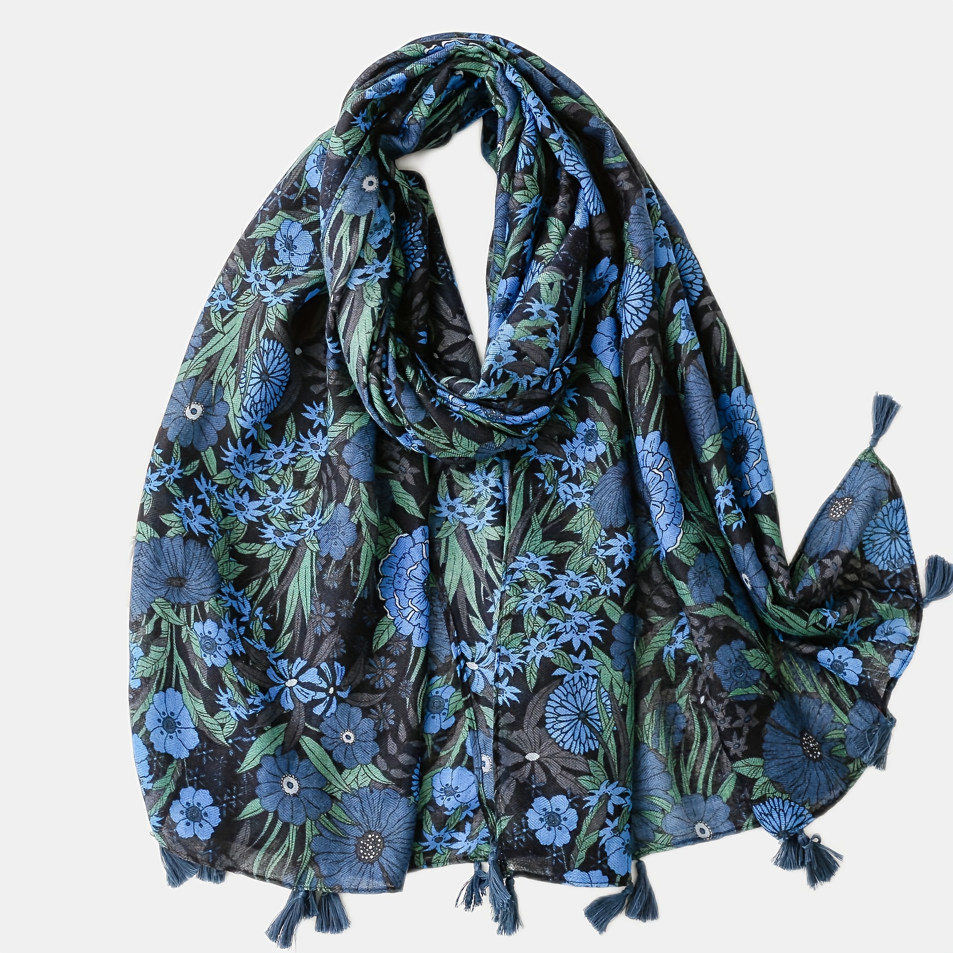 Tasha Butterfly Floral Print Scarf in Blue
