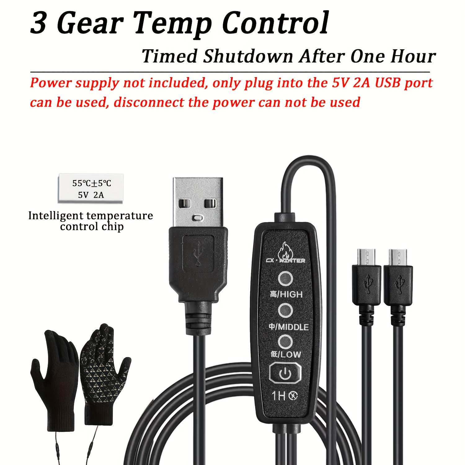 Smart Electric Heated Gloves - Thermostatic/temperature-regulated Optional, , Convenient Touch Screen, Winter Companion, Hand Washable (no Power Supply Provided; Your Own Mobile Power Supply)