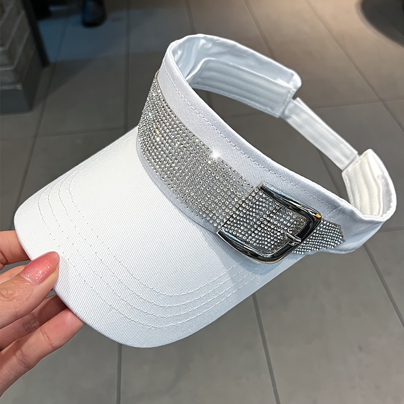 Women's Spring Summer Empty Top Rhinestone Hat, Adjustable, Snap Button Decor Design Baseball Cap, Breathable And Comfortable, Suitable For Outdoor Travel And Leisure