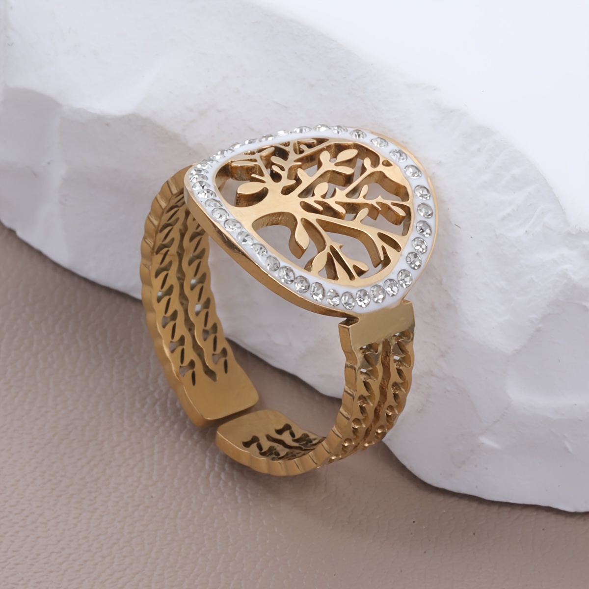Image of 1pc Women's Ring, With Fashionable Openwork Design, Popular Stainless Steel Jewelry Featuring A Vibrant Tree Of . Ideal For Birthday Parties, Holidays, Mother's Day Gifts, And High-end Accessories